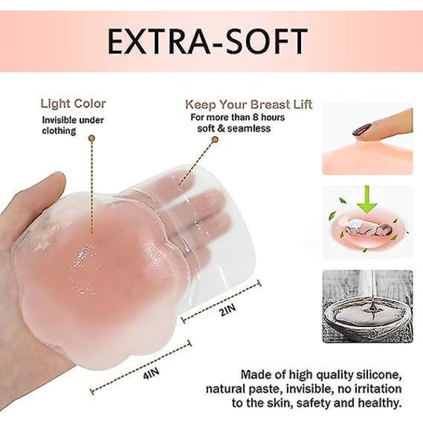 Osynliga silikonbröstblad med lyft och självhäftande återanvändbara bröstvårtor för kvinnor
