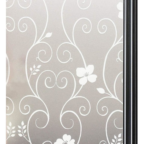 30*200 cm hvide blomster vinduesfilm - Anti-kigrende selvklæbende skyggefilm - Uigennemsigtigt glasering dekorativt vindue