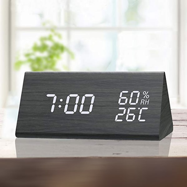 Digital Klokke Tre Elektronisk LED Tidsvisning Temperatur- og Fuktighetsdetektor Klokke for Soverom