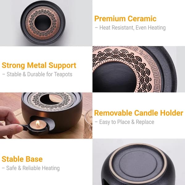Ceramic Teapot Warmer with Tealight Holder, Porcelain Teapot Warmer, Coffee Warmer, Tea Warmer for Tea - Black (without light)