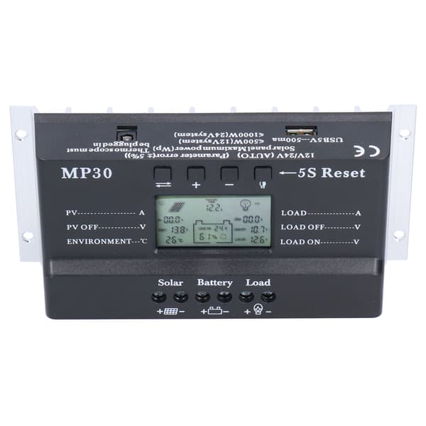 Solar Charge Controller 30A 12/24V LCD Display Baggrundslys Kredsløbsbeskyttelse USB-port MPPT PWM Batteriregulator