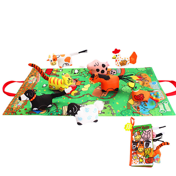 Kids Baby Soft Scene Game Mat Cloth Book Animal Dolls Set Infant Early Educational Toys