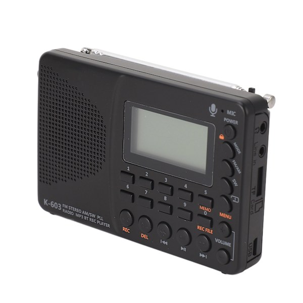 K‑603 FM/AM/SW Radio Monitoiminen Kannettava Pieni Radio Stereokaiutin REC-tallennin