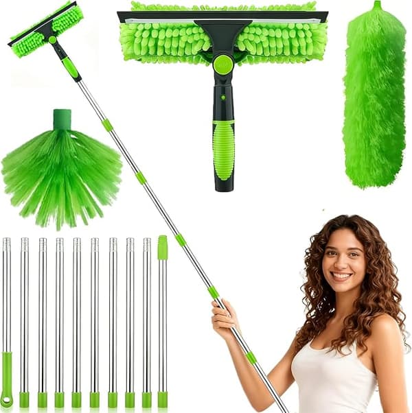 5 m Telescopic Window Scraper - Professional 2-in-1 Window Cleaner with Cobweb Brush and Microfiber Duster