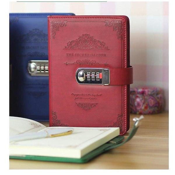 Vintage brun A5 låsbar dagbok och set