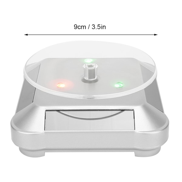 Solcelledrevet LED elektrisk roterende drejeskive-displaystand til smykker, telefon, sølv med lys