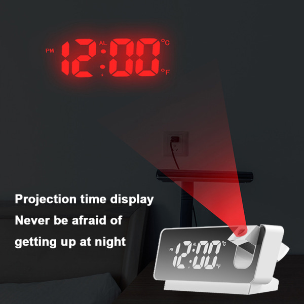 Projektionsvækkeur til soveværelse, digitalt vækkeur White
