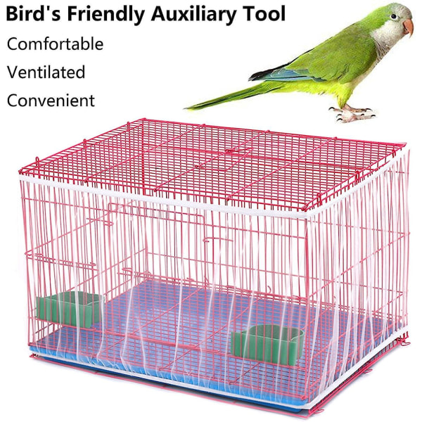 Beskyttelsesnett for fuglebur i hvitt nylonnett - Universal Justerbar, støvtett ventilasjonsbeskyttelse for kjæledyrfugler og papegøyer