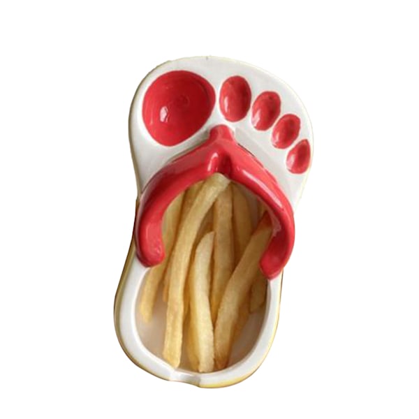 Keramisk pommes frites skål söta flip flops pommes frites tallrik söt keramik skål flip flops formade snack chip sojasås serveringsskål tallrik röd