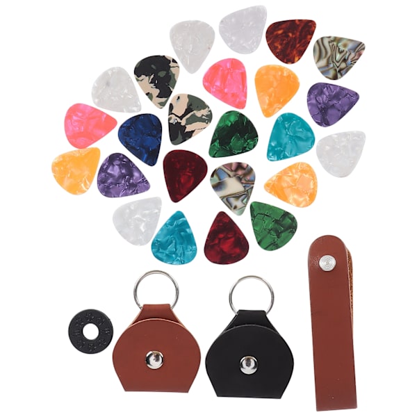 28st Gitarrplektrum Set PU Läder Celluloid 3 Olika Tjocklekar Instrumenttillbehör