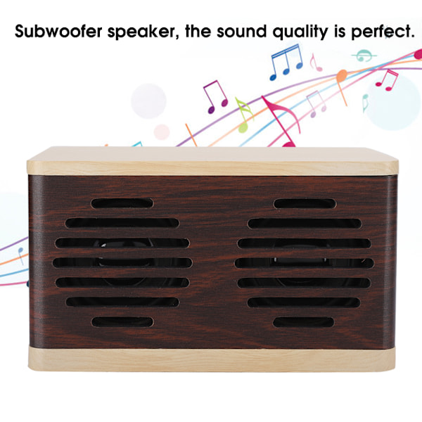 D7 Puuta jäljittelevä kannettava subwoofer-minikaiutin Bluetoothilla, audio- ja latauskaapelilla