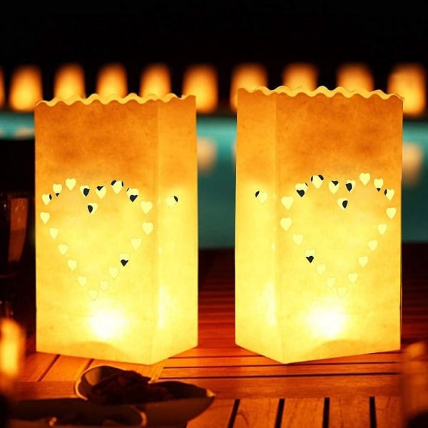 Flammesikre hvide lyspose lanterner - pakke med 20 til bryllups- og fødselsdagsdekoration