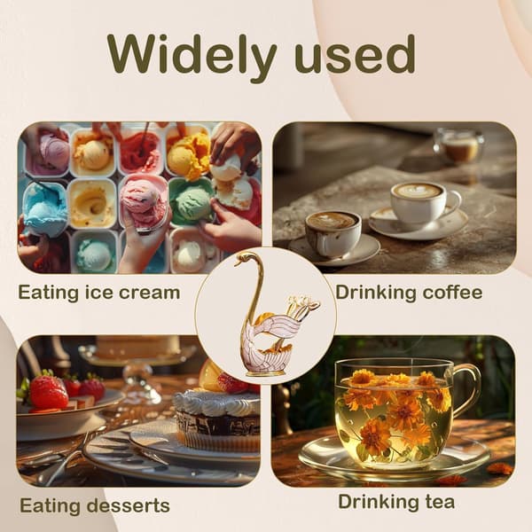 Includes a set of 6 coffee spoons - stylish gold dessert spoons.