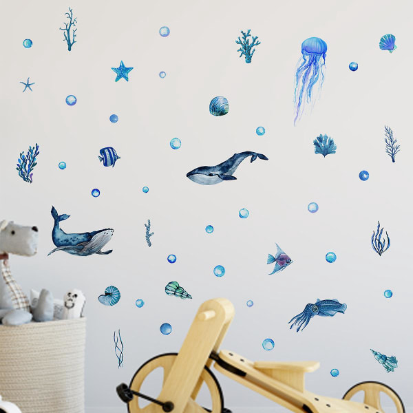 Underwater World Wall Sticker - Blått lys, selvklebende, dekorativt nattlys for barnerommet