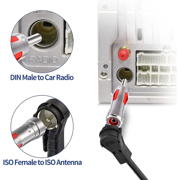 Bilradioantenneadapter for DIN til ISO - 2stk Sett for Auto DAB FM-antenne