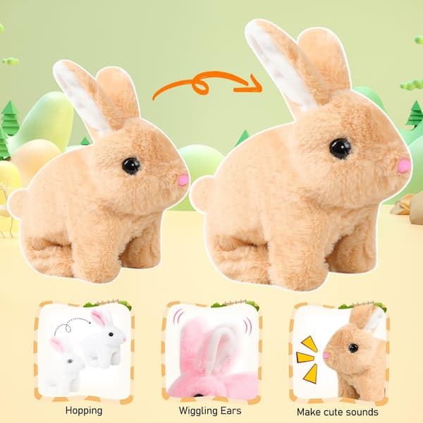 Interactive Rabbit Plush Toy, Realistic Hopping Electric Rabbit for Easter, Brown Brown