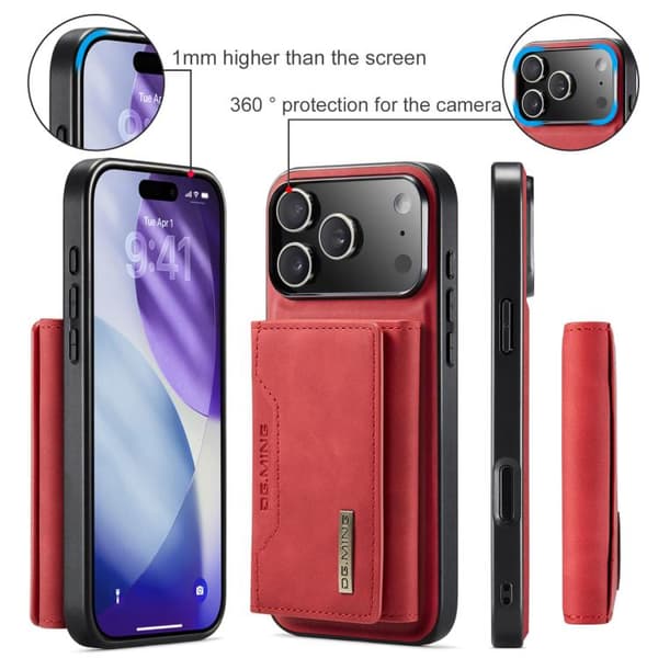 iPhone 17 Pro Max Lædercover DG.MING M2 Series 3-Fold Kortpung Röd