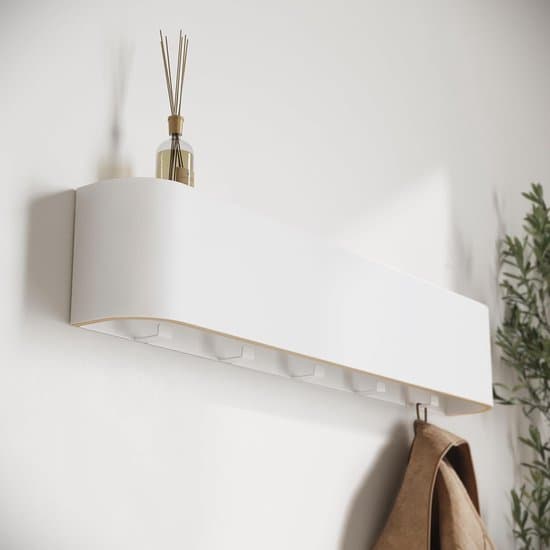 Wall Shelf - Coat Rack with Hooks - Coat Hanger - Storage Shelf - Hidden Hooks - Wood - White