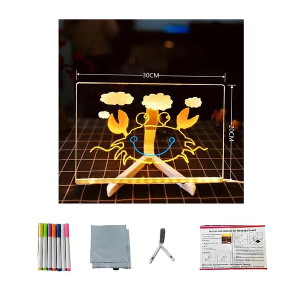 Luminous Magic Drawing Board 30x20cm Luminous Acrylic Message Board, LED-lit Writing Board with Stand and 7 Colored Pens