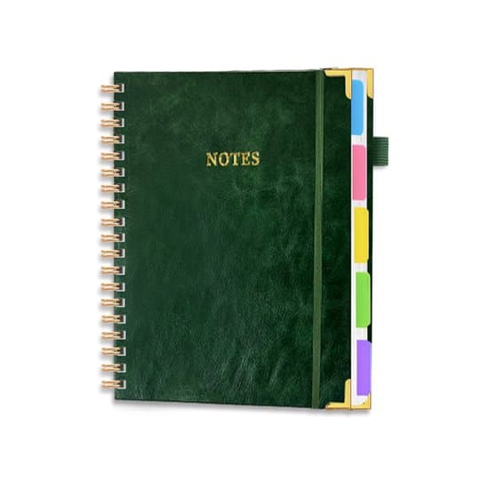 Notebook - Spiral Bound, Leather Cover - 300 Pages - 5-Column Layout - (10 x 8.07 inches) - Lined - Green Green