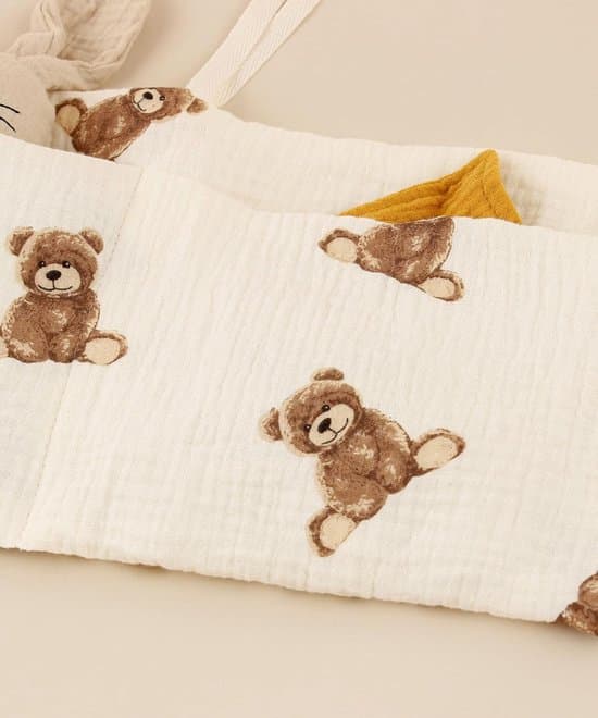 Hanging Foldable Storage Box - Cot Storage Bag - Storage Bag - Hanging Bag with Two Compartments - 39x20 cm - Bear Design