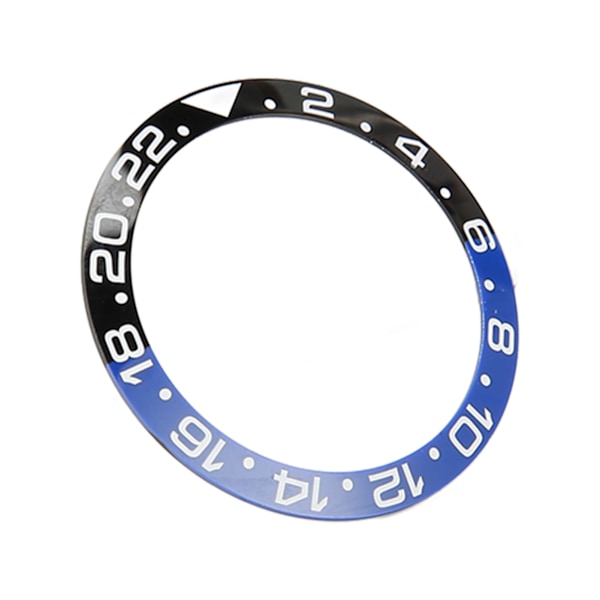 38mm Diameter Svart Blå Klocka Bezel Insats Basring Vit Karaktär Keramisk GMT Armbandsur Bezel Insats Ring