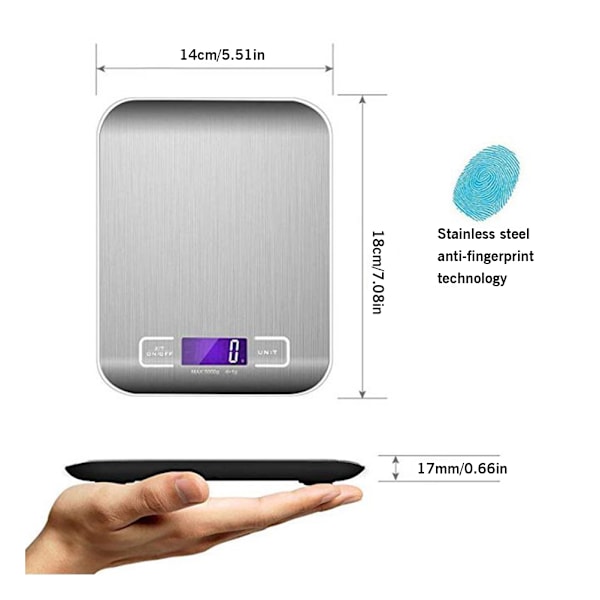 5 kg / 1 g elektroninen keittiövaaka LCD-näytöllä, digitaalinen ruoka- ja painovaaka, mittausvälineet