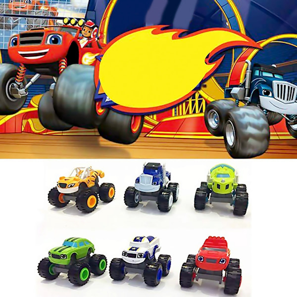 6 stk. børns legetøjsbil og til Monster Super Stunts Blaze Kids Truck Car Coll Gave til barn til fødselsdag jul