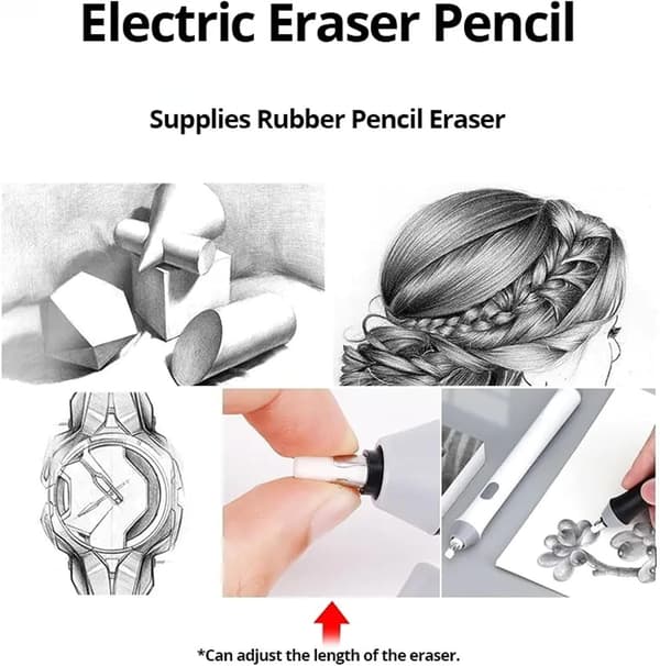 Battery-powered eraser, electric eraser kit with 20 eraser refills, automatic eraser kit for art pencils, drawing, painting