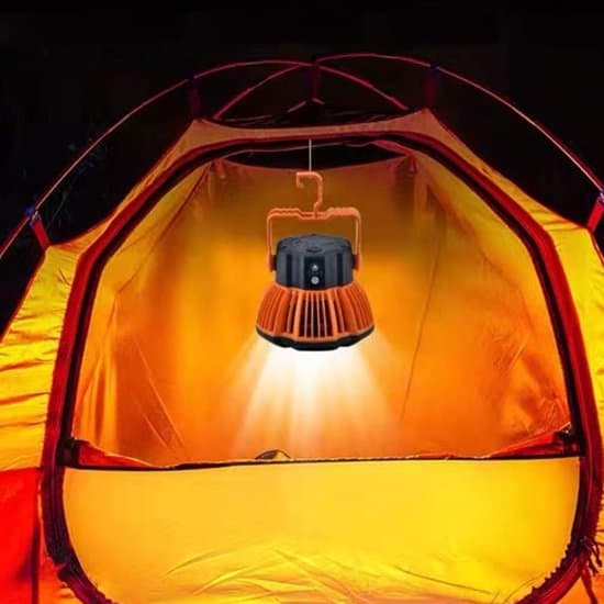 Campingventilator - USB-ventilator med hængefunktion - USB-genopladelig - med LED - lydsvag - til camping, telt, campingvogn, udendørs