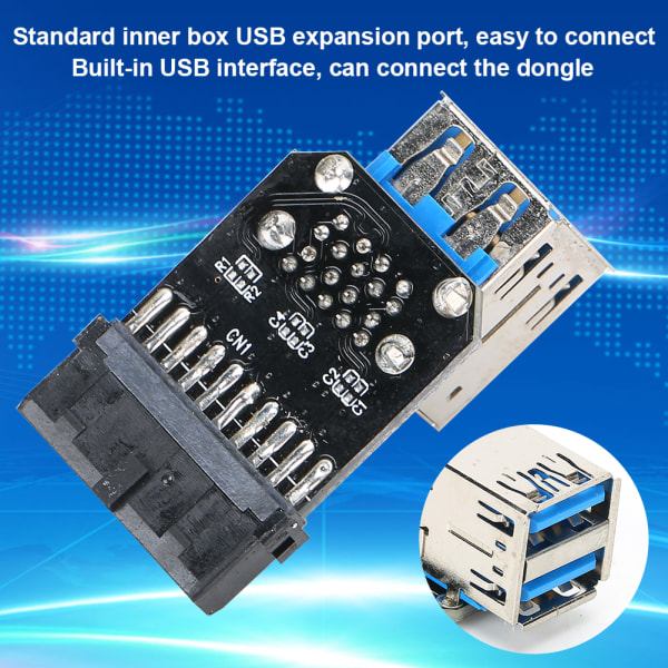 19PIN til 2-Port USB 3.0 Adapter Konverter Sort ABS Computerudstyr Tilbehør
