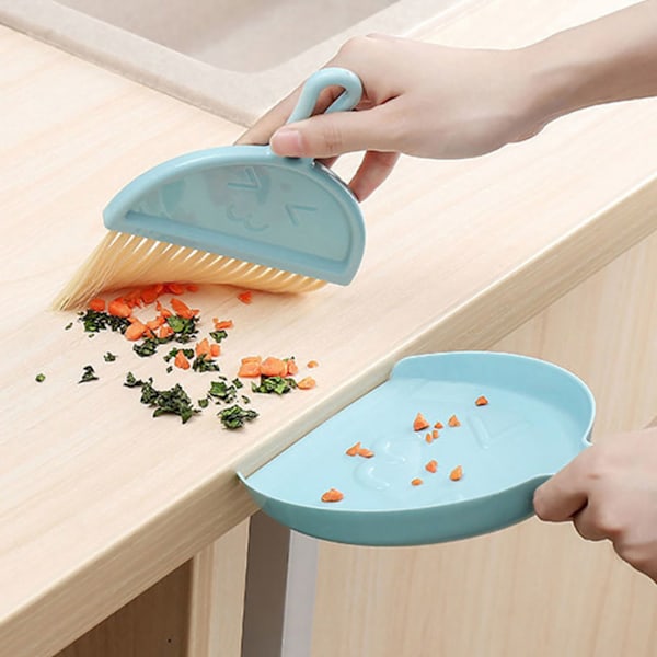 Mini Kost Fejebakke Sæt Smilende Ansigt Plastik Håndholdt Effektiv Rengøring Bærbar Lille Børste Fejebakke til Bordplade Kontor Blå