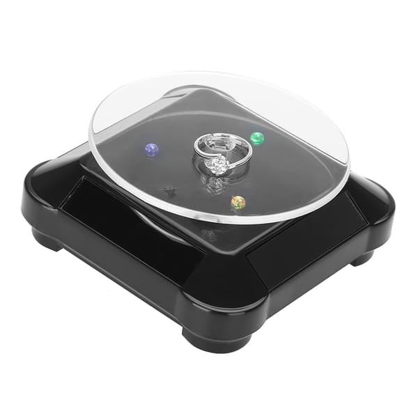 Solar Showcase 360 Roterende Drejeskive Ur Telefon Smykker Display Stand LED Lys (Sort)