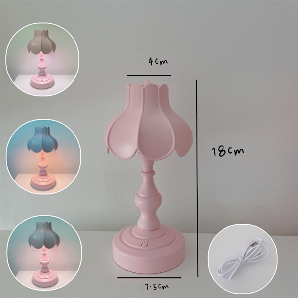 Bordlampe Retro Lotusblad Genial Nydelig 3 Lys Kilder Liten Bord Nattlampe for Jenter Soverom Rosa