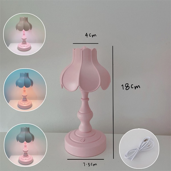 Skrivebordslampe Retro Lotus Blad Genial Nydelig 3 Lys Kilder Liten Bord Nattlampe for Jenter Soverom Rosa