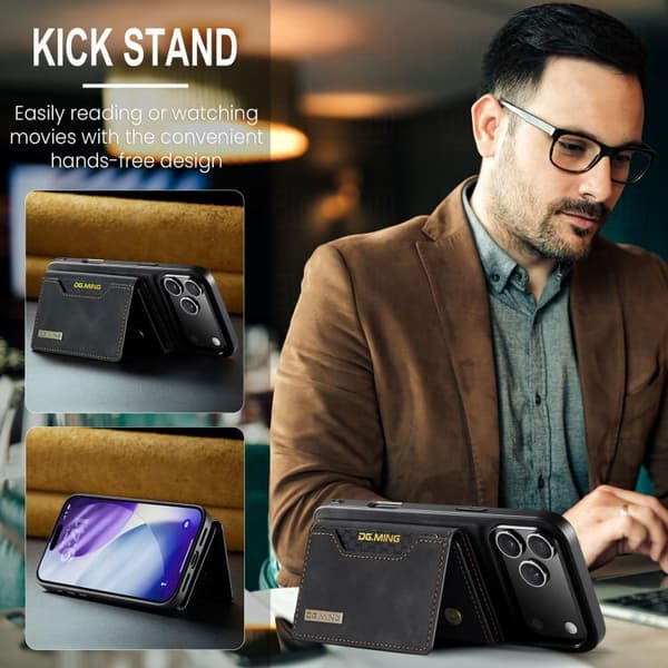 iPhone 17 Pro Max Lædercover DG.MING M2 Series 3-Fold Kortpung Svart