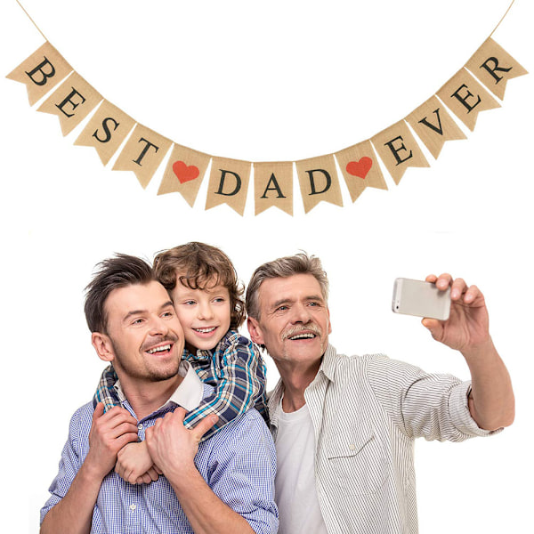 BEST DAD EVER Bokstaver Vimpel Banner Dekorativ Rød Hjerte Lerret Banner Svalehale Trekk Flagg Festartikler