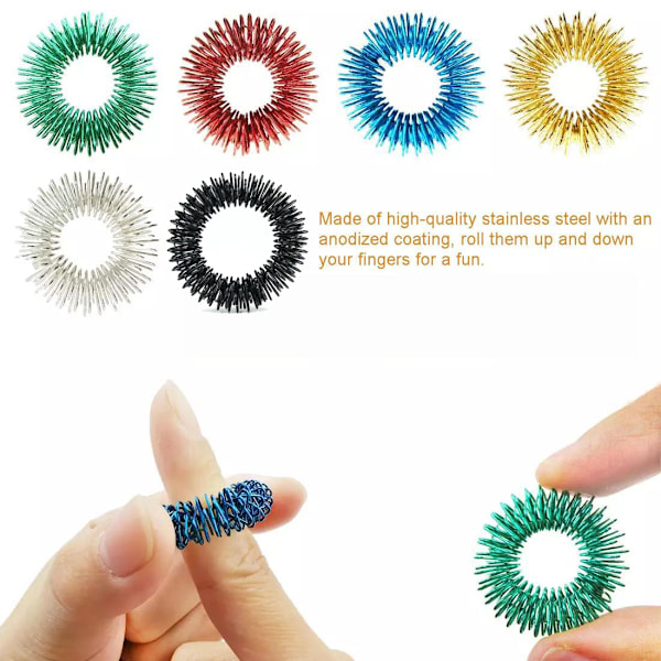 6PCS Spiky Sensory Finger Rings Finger Acupressure Massage Rings Relieve Stress Reusable Mini Finger Massager