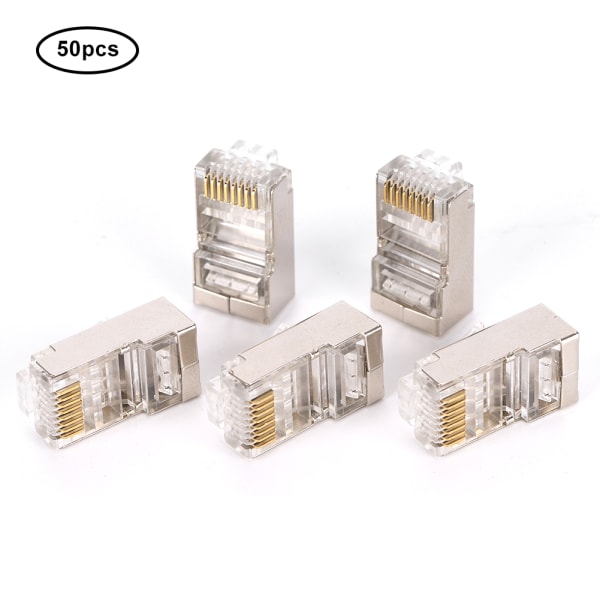 50 stk. Cat6 RJ45 Plugg Ethernet Nettverkskabel Modulær Kontakt 8P8C Gullbelagt