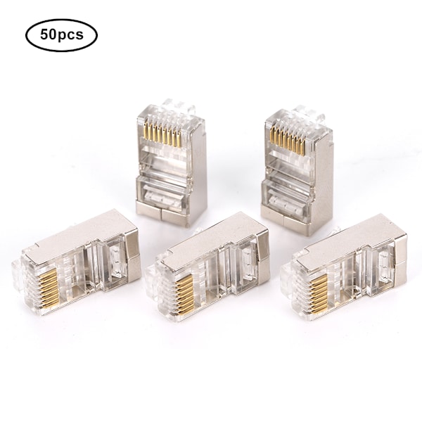 50 stk. Cat6 RJ45 Stik Ethernet Netværkskabel Modulært Konnektor 8P8C Guldbelagt