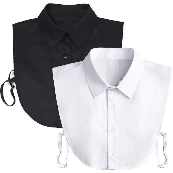 2 Pack Vintage irrotettava fake kauluspaita miesten ja naisten paidat, valkoinen ja musta