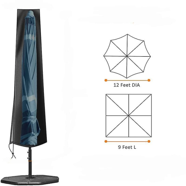Sort vandtæt cantilever parasolbetræk lavet af robust 210D Oxford stof med luftventiler (190x30x50 cm)