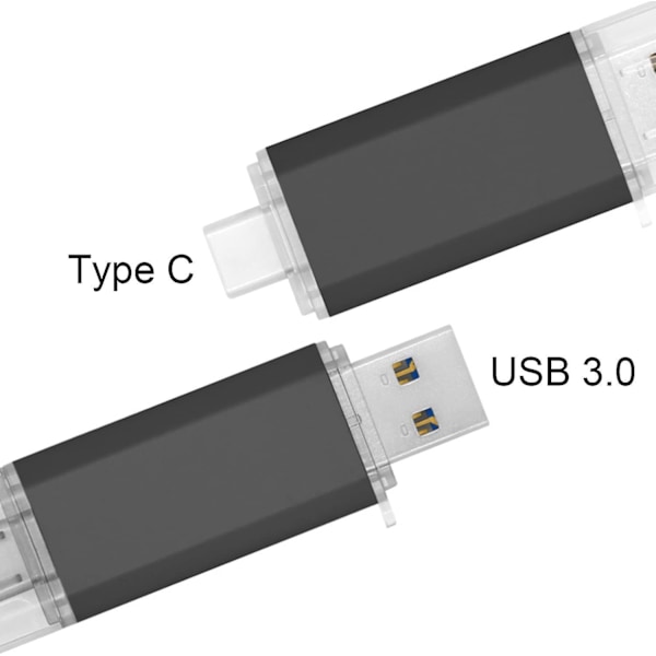 Snabb 64 GB USB 3.0 Flash-enhet | Dubbelport | Typ C Minneskort | Svart