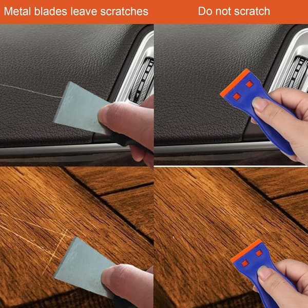 4 Pieces Plastic Razor Blade Scraper and 120 Pieces Plastic Razor Blades, Cleaning Scraper Tool for Removal, Glue, Sticker, Decals, Glass, Label, Car Window