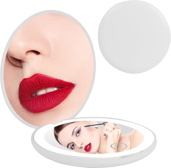 Illuminated Makeup Mirror - LED - 1X/10X Magnification - Compact - Rechargeable - Stepless Dimming - White