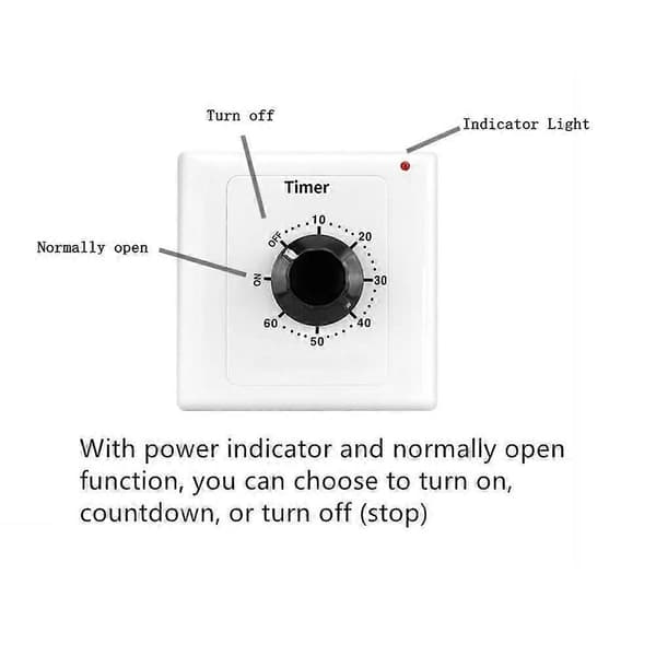 60 min tidsbryter, AC 220V 15A intelligent mekanisk nedtellingstimer stikkontakt tidsbryter 86 panel timer kontrollknapp