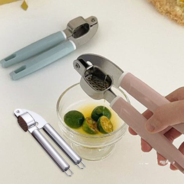Stainless Steel Garlic Press with Plastic Handle Easy to Press and Clean Garlic Chopper for Kitchen Pink