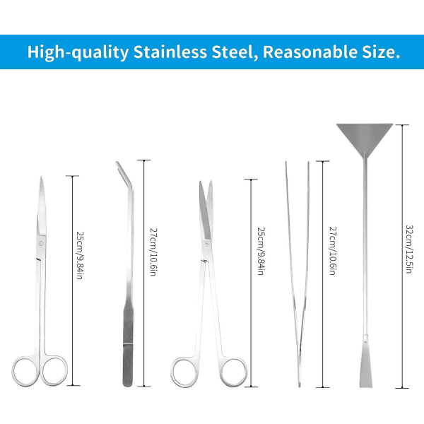 Ruostumattomasta teräksestä set - 5 osaa akvaarioiden huoltoon ja kasvien hoitoon