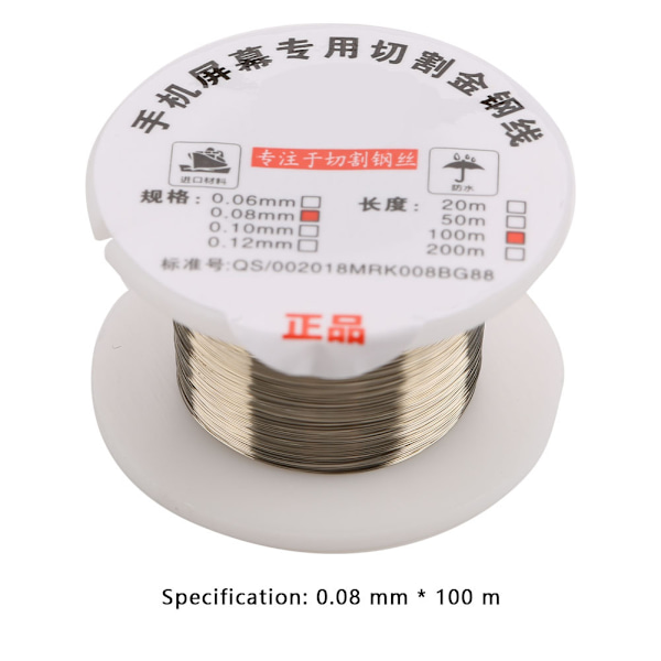 100m Molybden Skärtråd för LCD-skärm Separator Reparation (0.08mm*100m)
