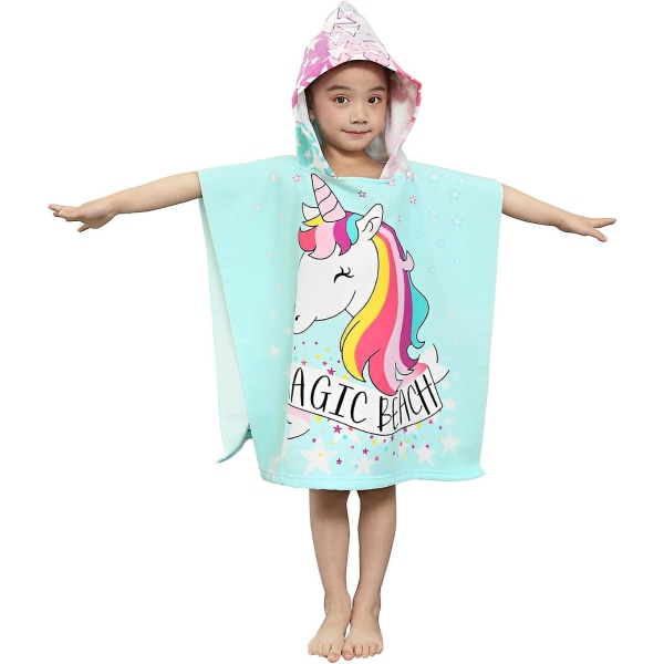 Enhjørning strandhåndklæde med hætte - søde mønstre, mange anvendelsesmuligheder for børn 2-8 år